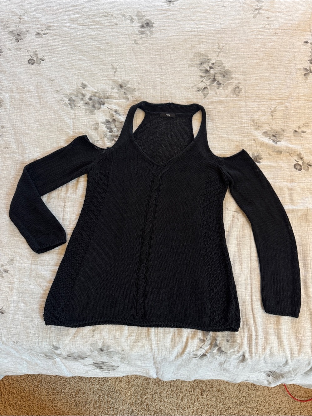 Black Off-the-Shoulder V-Neck Sweater Knit Top